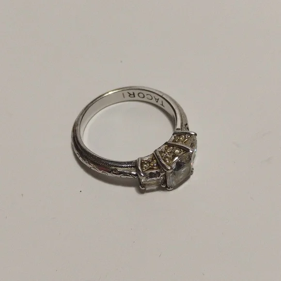 Tacori Set Of  Sterling 925 Silver Trio Princess CZ Ring And Matching Band Sz 7 - Picture 3 of 16